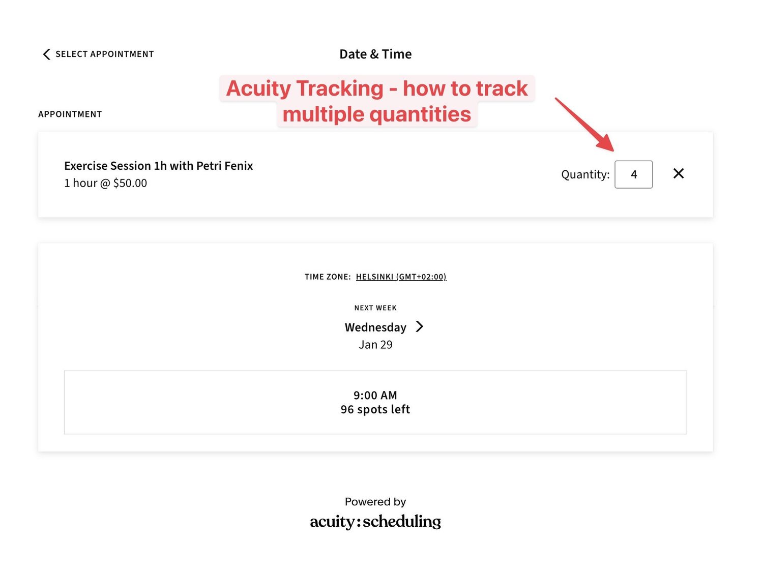Acuity Scheduling Conversion Tracking for Classes (Quantity Selector)