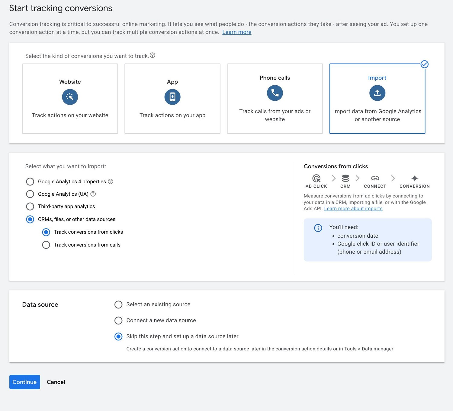 Google Ads enhanced conversion for leads goal creation